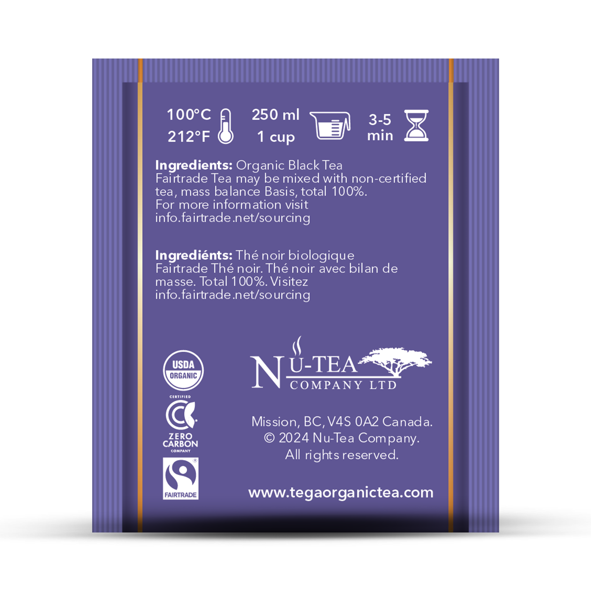 Breakfast Tea Organic Fairtrade packaging with ingredients and brewing instructions for flavorful organic black tea.