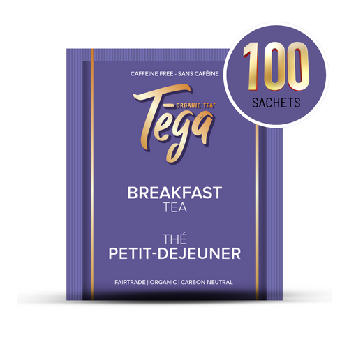 Breakfast Tea Organic Fairtrade 100ct sachets from Tega Tea, caffeine-free organic blend for a delicious morning experience.