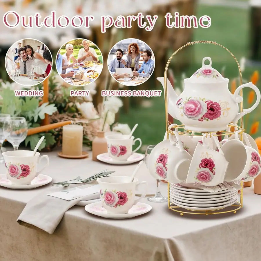 Gold Rack Porcelain Tea Set