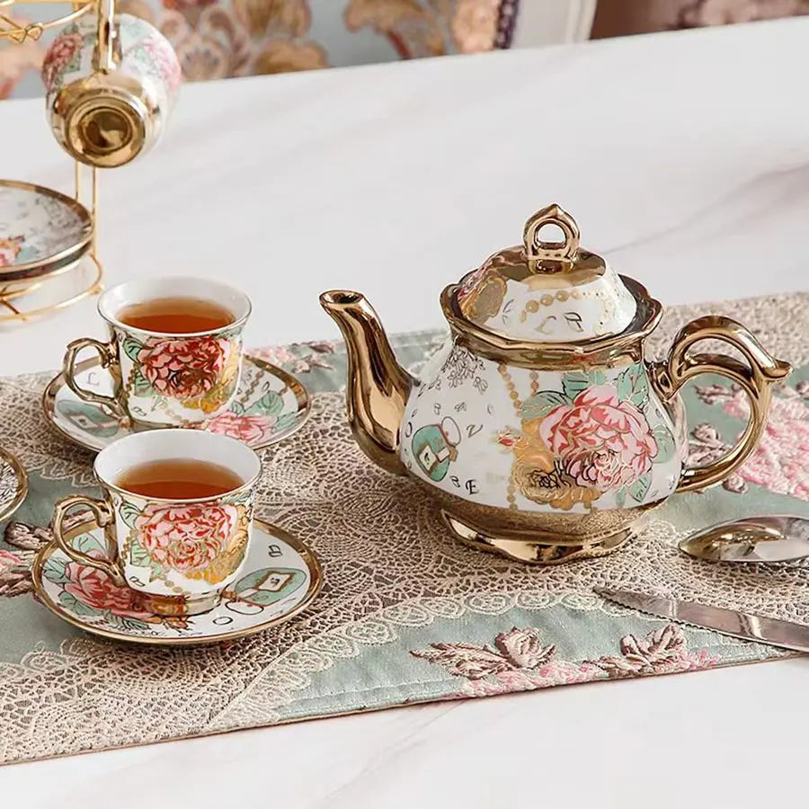 Gold Red Rose Tea Set
