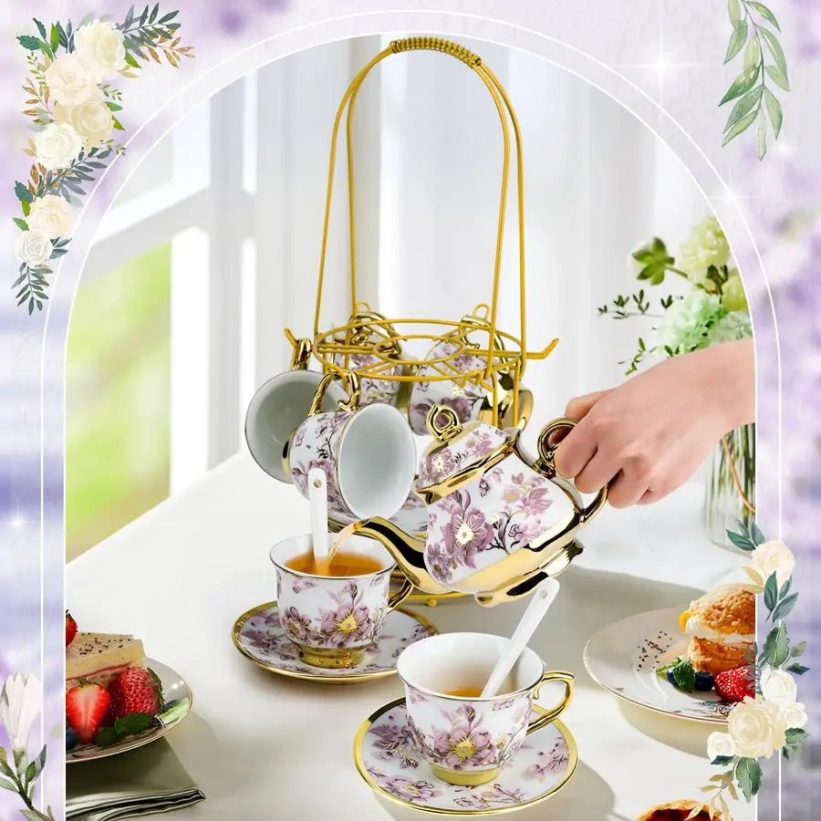 European Floral Tea Set