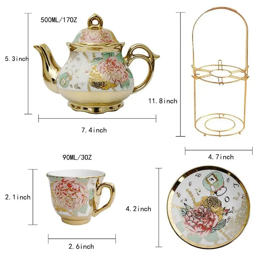 Gold Red Rose Tea Set