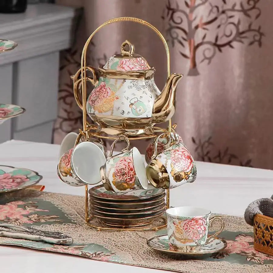 Gold Red Rose Tea Set