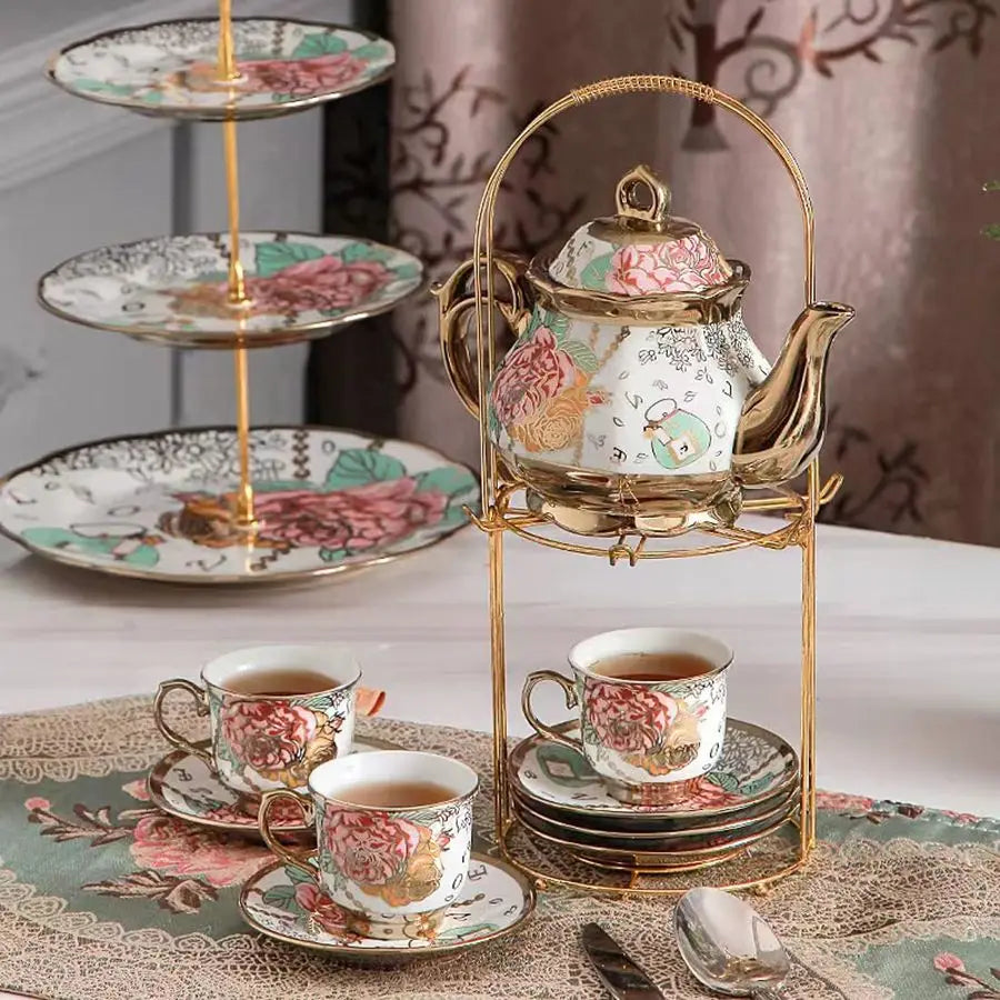 Gold Red Rose Tea Set
