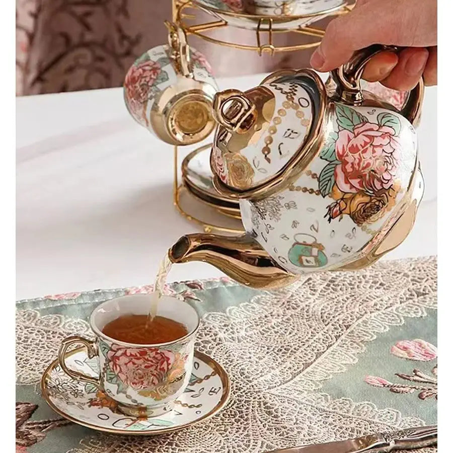 Gold Red Rose Tea Set