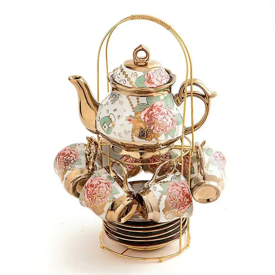 Gold Red Rose Tea Set