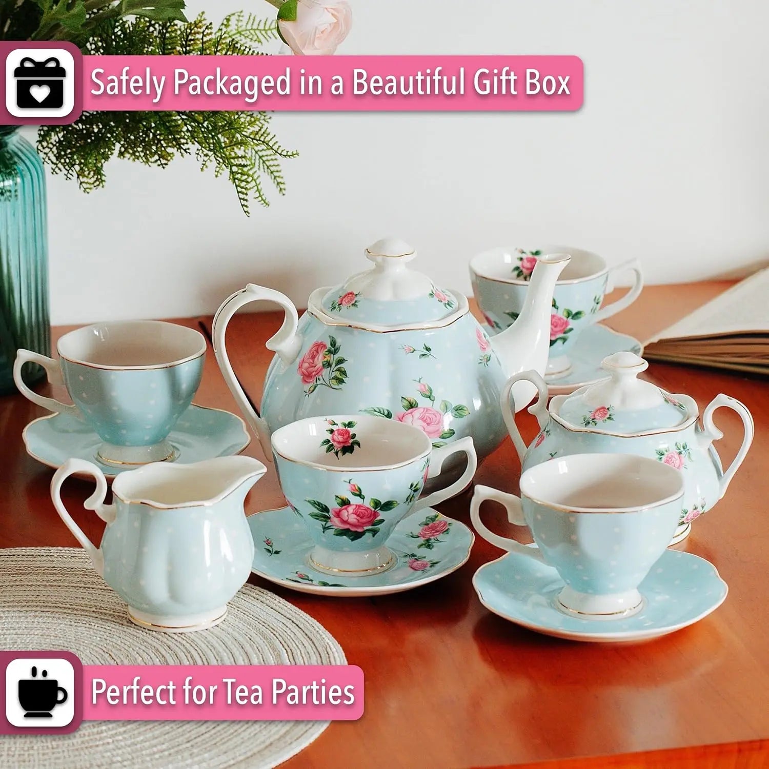 13-Piece Floral Tea Set
