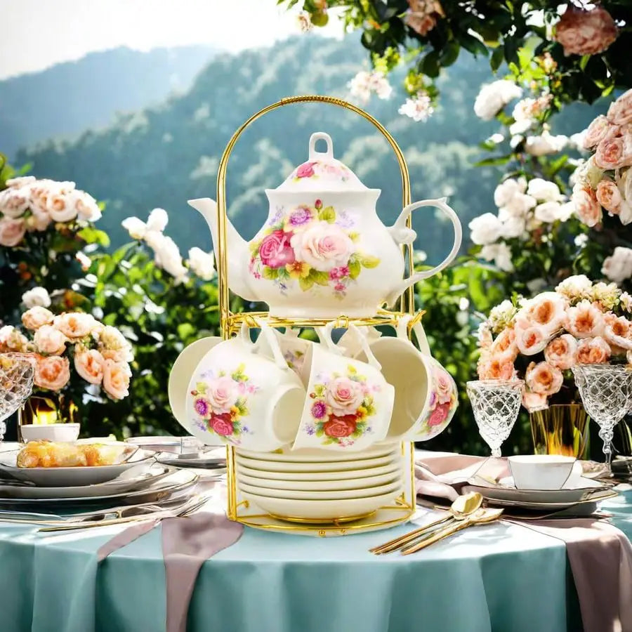 Gold Rim Porcelain Tea Set